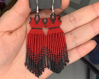 Beaded Red Dress Earrings