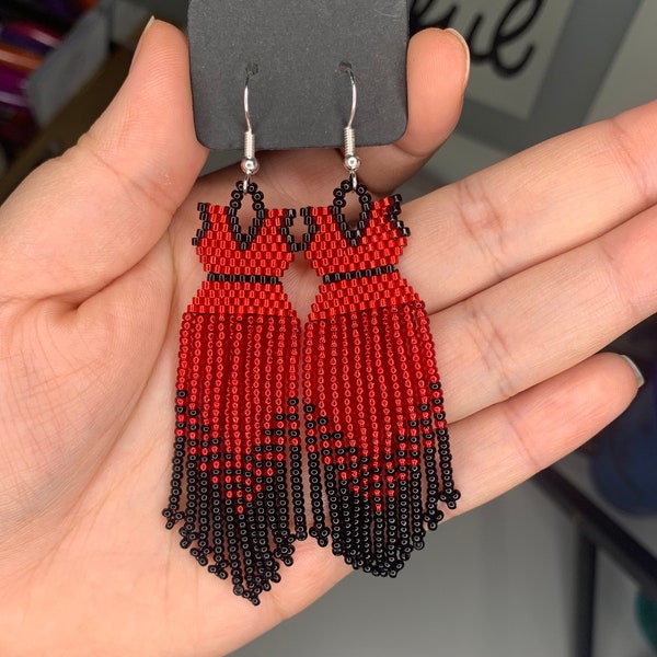 Beaded Red Dress Earrings