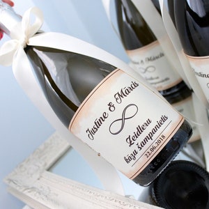 champagne labels, ivory wedding champagne label, personalized champagne labels, wedding champagne bottle labels, with neverending sign