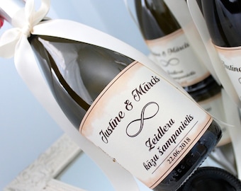 Champagner-Etiketten, Champagner-Etiketten Hochzeit, personalisierte Champagner-Etiketten, Hochzeit Champagner-Flaschenetiketten, mit unendlichem Zeichen