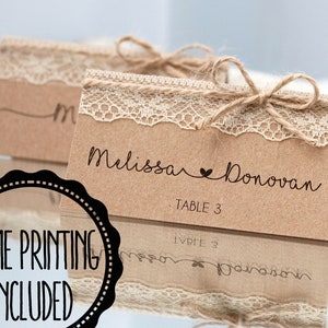 rustic place cards, rustic wedding place cards, country wedding place cards, rustic place cards with lace, rustic escort cards with lace
