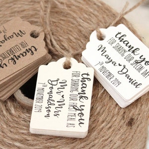set of 10 personalized small wedding tags favor labels thank you for sharing our first meal special day celebrating with us ivory kraftwhite