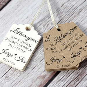 mini piccole etichette per bomboniere di nozze lascia che l'amore cresca grazie per aver condiviso con noi il nostro giorno speciale avorio kraft bianco