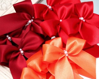 red satin ribbon bows with pearls, high quality handmade orange bows, christmas red bows, bright red bows, dark red bow, gift wrapping