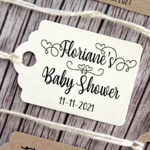 10 pz baby shower bomboniera tag, set di 10 piccoli baby shower personalizzati tag mini bomboniera etichette avorio kraft bianco