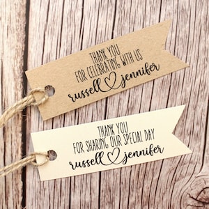 Rustic Wedding Banner Favor Tags – Custom Flag Shape Party Gift Thank You Tags