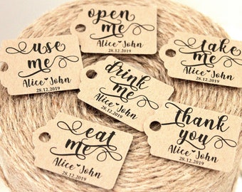 small personalised wedding thank you tags eat me
