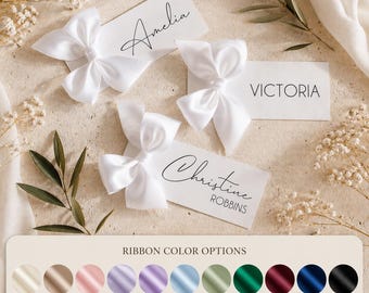 Wedding Place Cards with Satin Bow – Ribbon Name Cards
