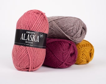 DROPS Alaska, Fil à tricoter, Fil moyennement épais, Fil Aran, Fil de laine pure, Fil de laine certifié