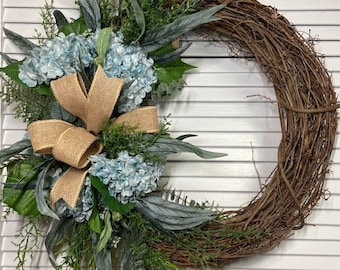 Hydrangea Front Door Wreath, Spring Hydrangea Door Wreath, Wreath for Front Door, Fancy Front Door Wreath, Farmhouse Hydrangea Door Wreath