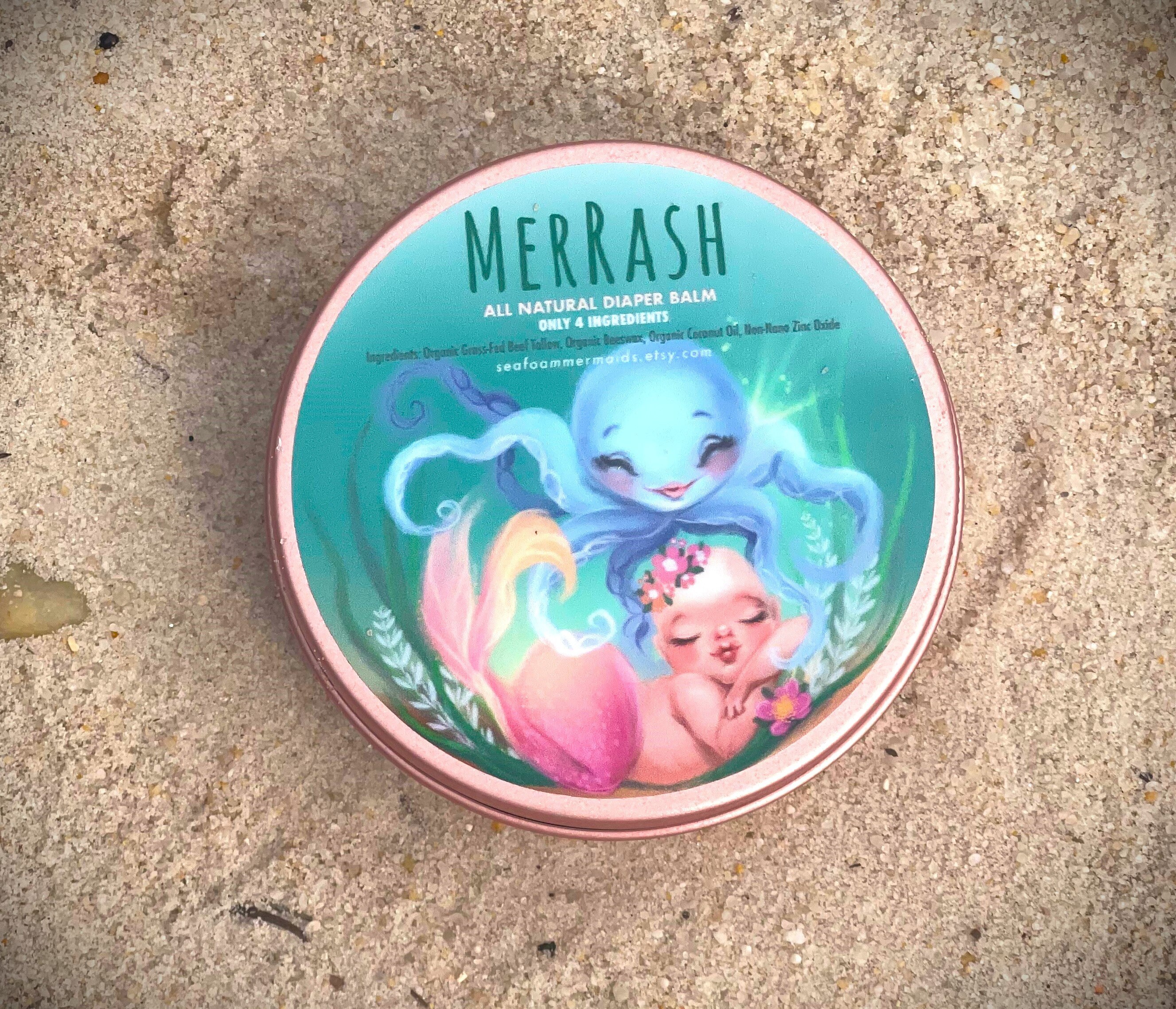 MerRash - All-natural diaper balm with organic beef tallow and non-nano zinc oxide. No harmful chemicals. Safe for your baby's gentle skin.