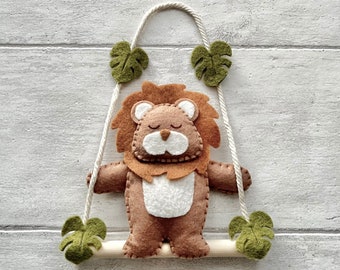 Safari Nursery Lion Hanging Decoration - Jungle Theme Nursery Decoration - Safari Decoration for Kids Bedroom - Felt Safari Lion