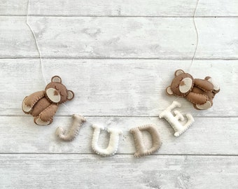 Teddy Bear Nursery Name Banner-Personalised Felt Name Banner - Teddy Nursery Decor - Felt Teddy Bear Nursery Decor - Name Bunting