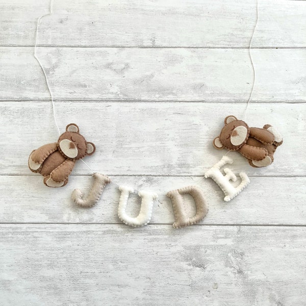 Teddy Bear Nursery Name Banner-Personalised Felt Name Banner - Teddy Nursery Decor - Felt Teddy Bear Nursery Decor - Name Bunting