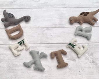 Dinosaur Name Banner with 2 Dinosaur Friends - Dinosaur Nursery/Bedroom Decoration - Dinosaur Theme Childrens decor