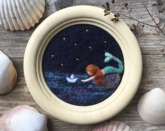Felted Mermaid Picture - Magical Home Decor