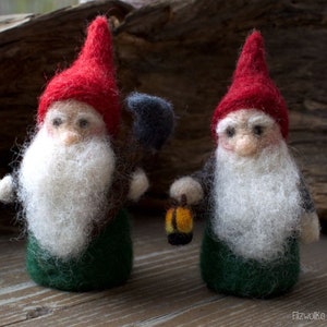 Dwarf with Lantern and Pick Ax Needle Felted Woodland Gnomes