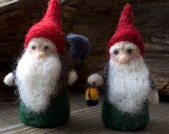 Dwarf with Lantern and Pick Ax Needle Felted Woodland Gnomes