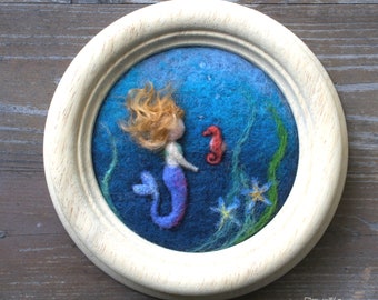 Wool Miniature Picture Original - Seahorse and Mermaid Artwork