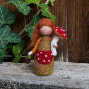 Mushroom Girl Autumn Doll Needle Felted image 5
