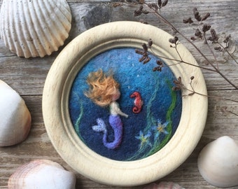 Mermaid and Seahorse Wall Decor - Needle Felted Art