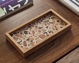 Small Handmade Oak Catchall Tray with Reclaimed Ivory Cedar & Walnut Terazzo Base - Valet