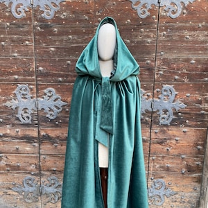 Capa veneciana en terciopelo forrado satinado, capa verde, capa para mujer o hombre con capucha