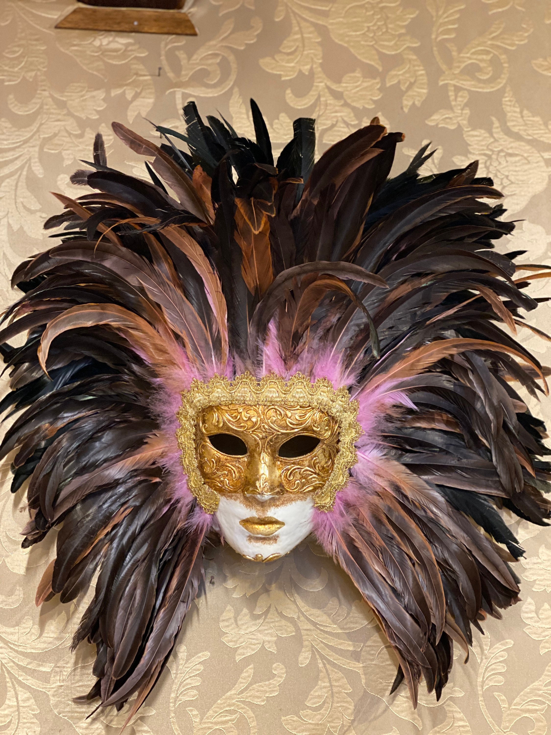 Mask Face Pink Feathers Carnival Mask Halloween Etsy