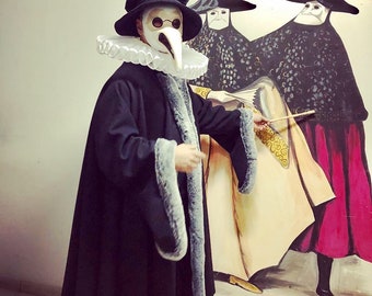 Costume Docteur De La Peste Complet Pour Halloween - Masque à Bec, Cape Noire, Sceptre Et Gants