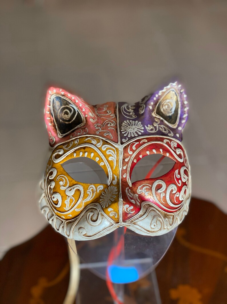 Handmade papiermache cat mask. Etsy