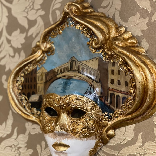 Venezianische Maske, Rialto bemalt, Karnevalsmaske, Originalmaske