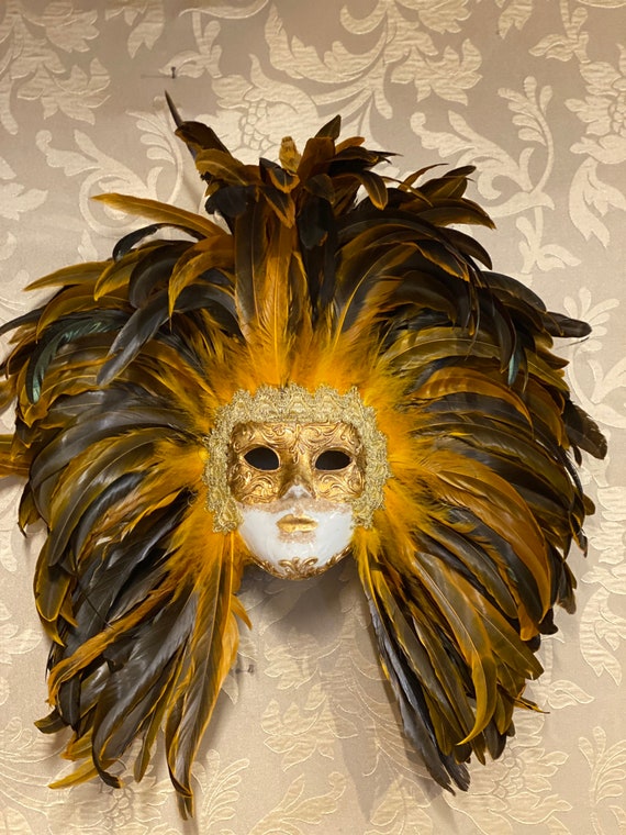 Venetian Mask, Decorative Mask, Non-wearable, Face Feathers of