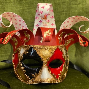 Venetian Colombina Jolly Mask, Harlequin Carnival Mask Handmade in Papier Mache