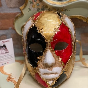 Venetian mask, Unisex chess face, handmade in papier-mâché
