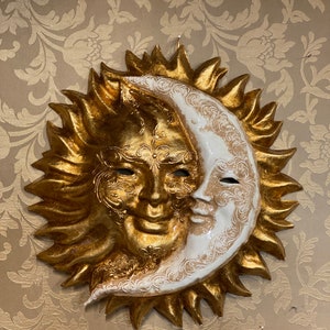 Maschera Veneziana Sole Luna, Maschera Originale Da Decorazione D’Interni