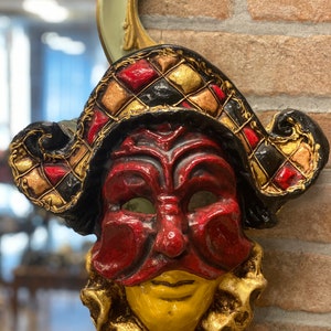 Venetian Harlequin Mask, Handmade in Papier-mâché