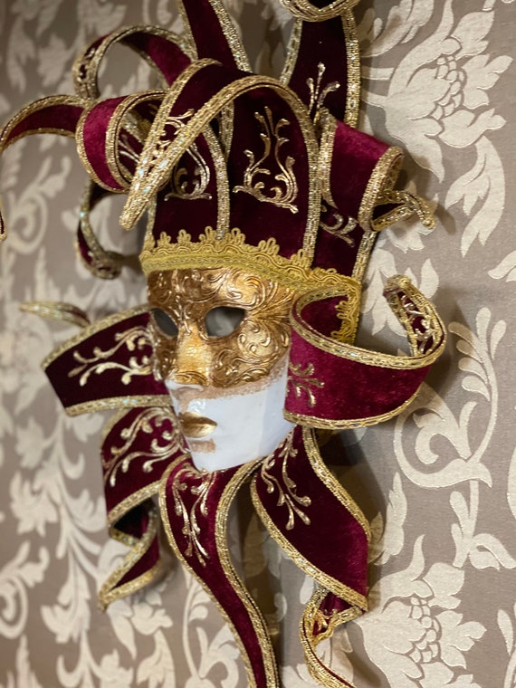 Venetian Mask, Jolly Red Bordeaux Mask, Halloween Mask, Carnival Mask 