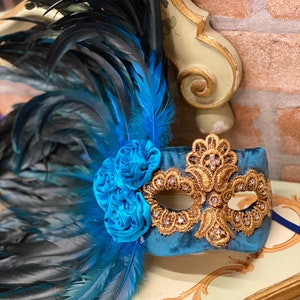 Venetian Mask with Feathers, Colombina Ball, Carnival Mask made entirely by hand in papier-mâché, Halloween Mask