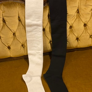 Pair (2 Pairs) of Unisex Adult Thigh-High Socks, Cotton, Black and Ecru Color, for Historical Costumes