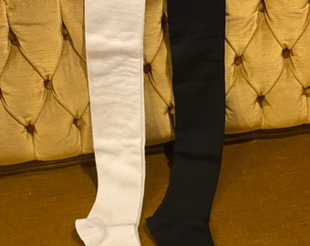 Pair (2 Pairs) of Long Thigh High Socks Unisex Adults, Cotton, Black and Ecru Color, For Historical Costumes