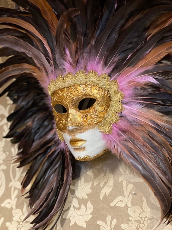 Maschera Veneziana,Volto con Piume Vere, Maschera Carnevale