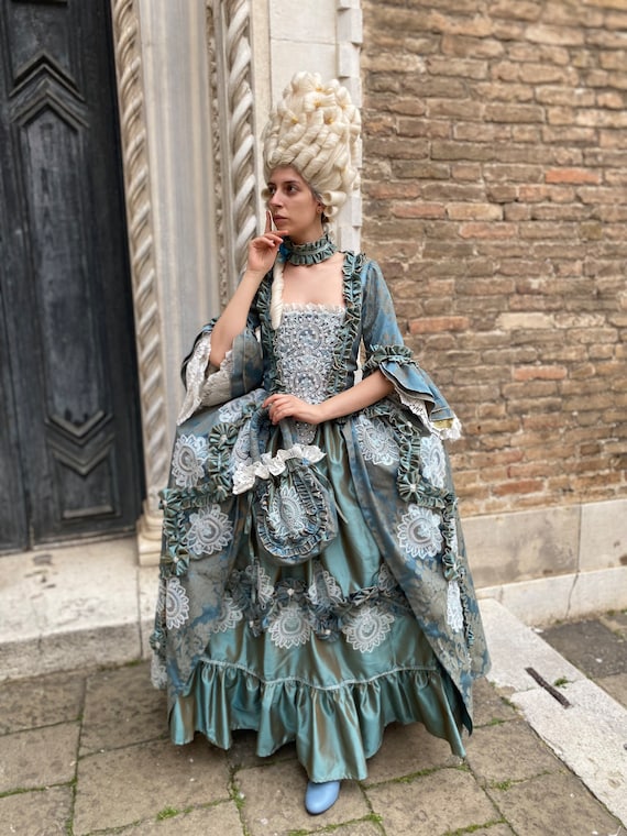 blue 1700 dresses Historical Costume Of The 1700s, For Women, 18th Century Costume, Carnival Costume, Halloween Costume Size:30 M EU/12 M US Little Kid Ruffles + Lace Package 240225 Ladivine CD0240 Dress Long