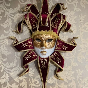 Venetian Mask, Jolly Red Bordeaux Mask, Halloween Mask, Carnival Mask