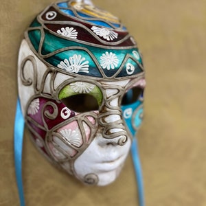 Colorful Venetian Bauta Mask, Carnival Mask, Authentic Mask Handmade in Papier-mâché in Venice