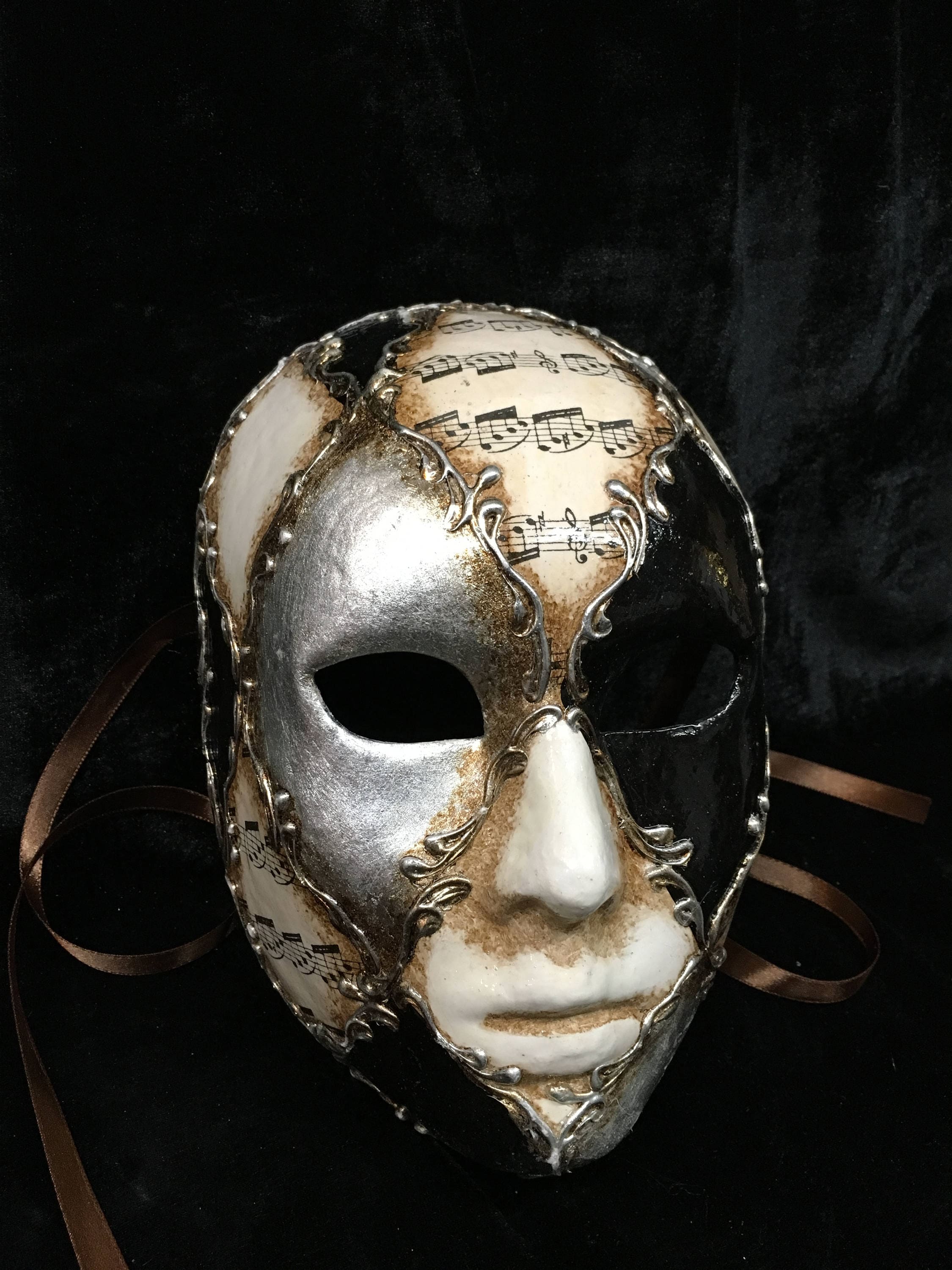 ベネチアンマスク、男女兼用、チェック柄フェイス、パピエマシェ製