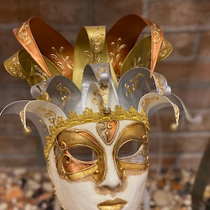 Maschera Veneziana Giullare, Jolly Carta realizzata interamente a mano in cartapesta