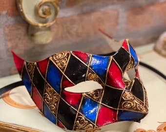 Large Venetian Colombina Mask for Men, Carnival Mask, Halloween Mask, Handmade in Papier-mâché