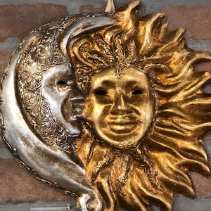 Maschera Veneziana Sole e Luna, Maschera Decorativa , realizzata a Mano in Cartapesta