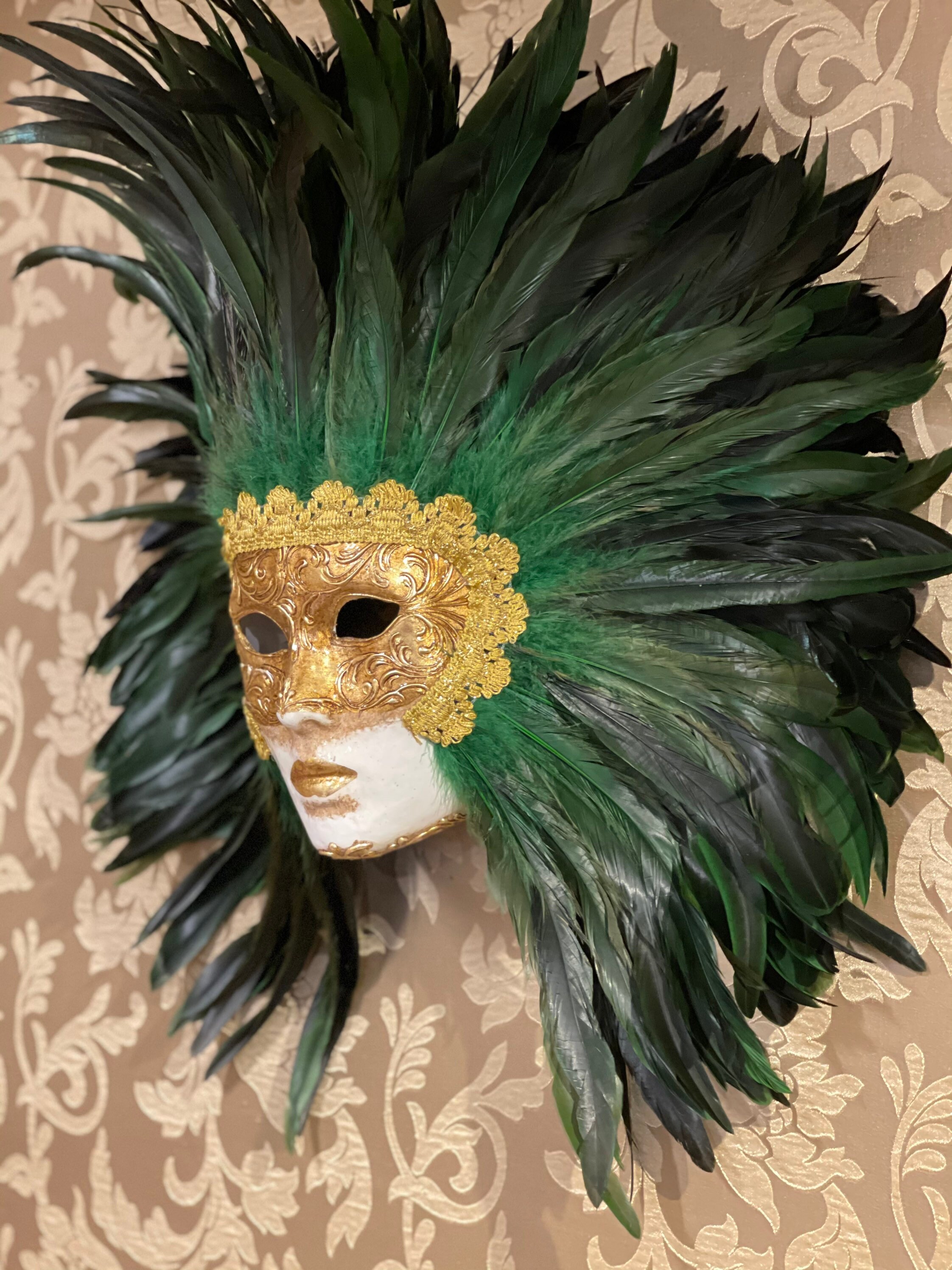 Mask Green Feather Face Carnival Mask Original Etsy