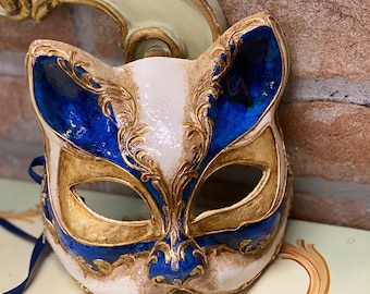 Venetian Mask, Colorful Cat, in papier-mâché made entirely by hand